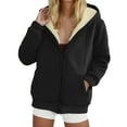 thumbnail image 2 of larppty Women's Winter Sherpa-Lined Warm Casual Solid Long Sleeve Zipper Hooded Jacket With Pockets（Black，XXXL）, 2 of 5