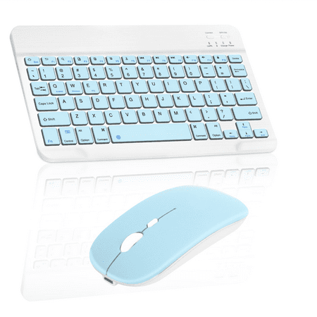Rechargeable Bluetooth Keyboard and Mouse Combo Ultra Slim Full-Size Keyboard and Ergonomic Mouse for Samsung Galaxy Tab S7 FE and All Bluetooth Enabled Mac/Tablet/iPad/PC/Laptop - Sky Blue