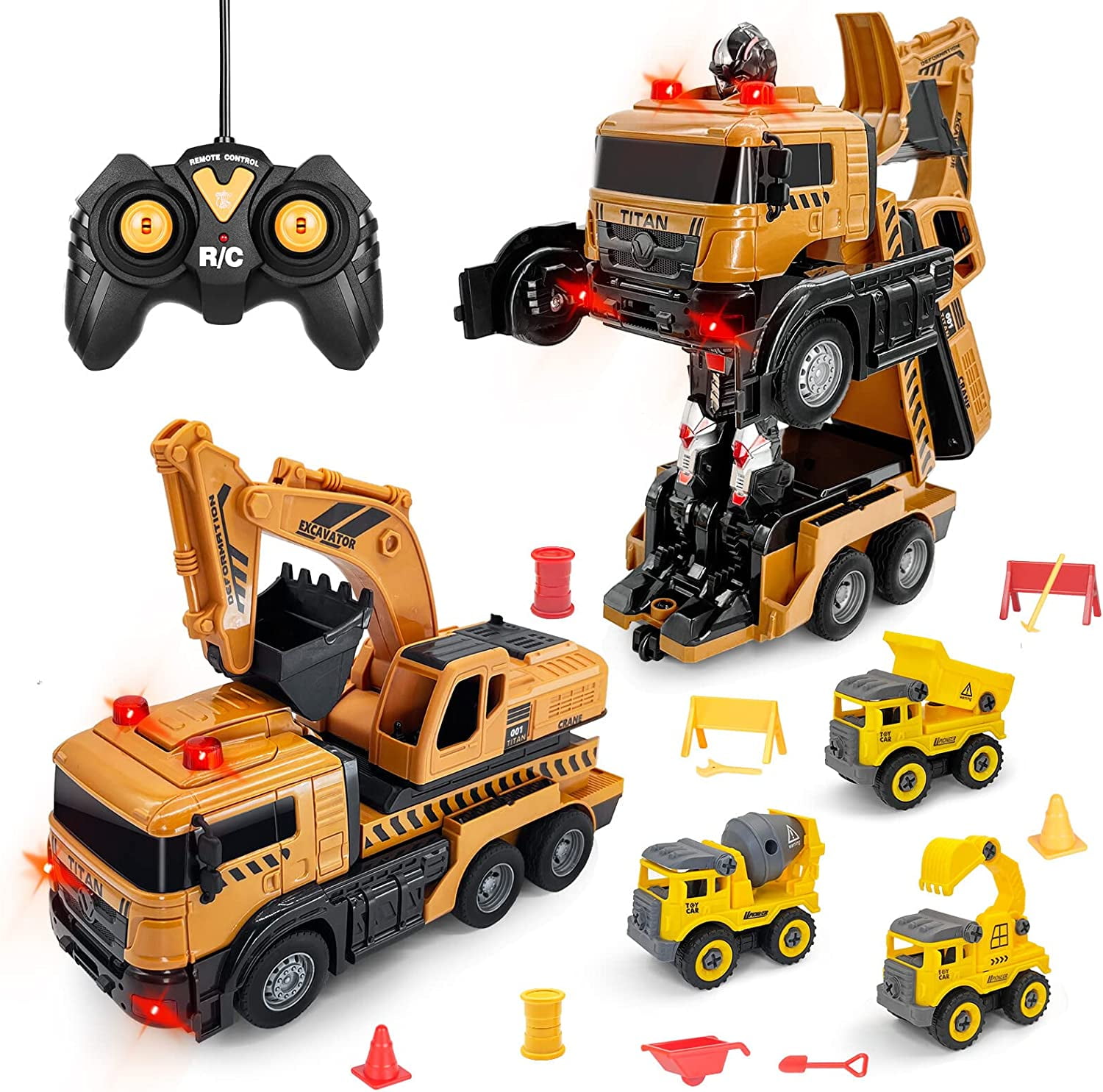 Remote Control Excavator with Led Sounds,RC Excavator Toy with 3pcs