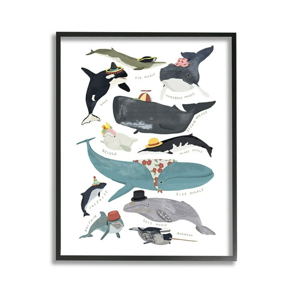 Stupell Industries Fashionable Sea Creatures Animals & Insects Painting Black Framed Art Print Wall Art, 11 x 14