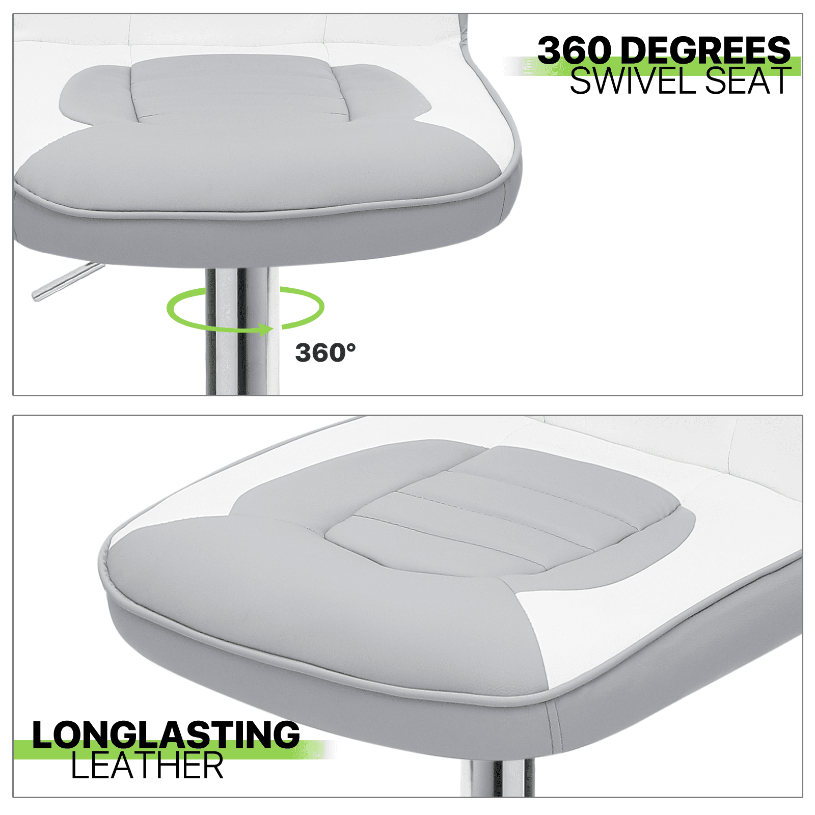 Magshion Extra Comfort Modern Racing Seat Bar Stools Chair Adjustable Swivel Mixed Color Set of 2 Gray/White