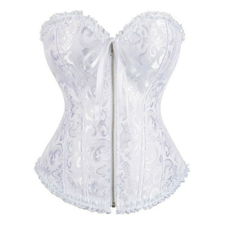 JULMCOMO Corset Tops for Women  Bustier Shapewear Lingerie  Floral White Lace Trim Waist Push Up Bodysuit Bustier Top White 2XL
