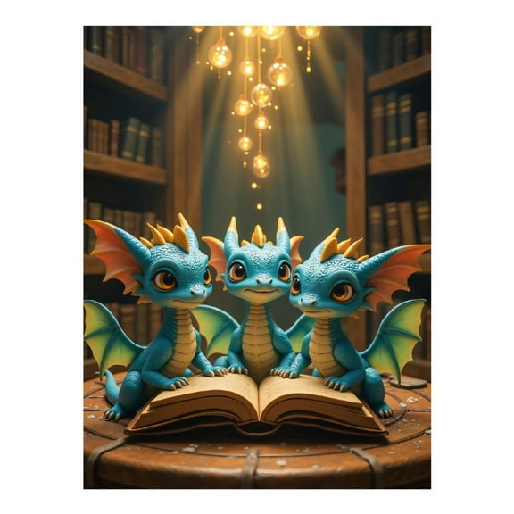 Diamond Art Kits for Adults, Cute Blue Dragons Reading Together 5D Diamond Painting Kits for Adults Beginners, DIY Full Drill Diamond Painting, Gem Art and Crafts 12x16