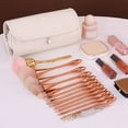 thumbnail image 5 of Makeup Brush Storage Bag Roll Organizer - Portable Folding Cosmetic Case, Multi-Compartment Travel Makeup Holder, Detachable Brush Cylinder, Snap Closure, 5 of 6