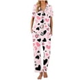 thumbnail image 2 of Pijama de manga corta con estampado fino y pantalones largos con solapa para mujer, top y pantalones de poliéster., 2 of 5