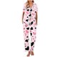 thumbnail image 2 of Pijama de manga corta con estampado fino y pantalones largos con solapa para mujer, top y pantalones de poliéster., 2 of 5