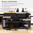 thumbnail image 3 of 48inch Large Kitchen Island With 2 Bar Stools, Power Outlet, Door Internal Storage Rack, Kitchen Storage Cart On 5 Wheels With Drop Leaf, 5 Open Side Racks, 2 Drawers,for Kitchen,Dining Room,Black, 3 of 31