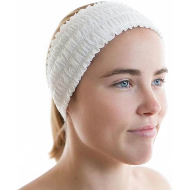 Disposable Headbands for Facials Spa Exercising Make Up 4 Elastic bands Individual Little Packaging 100 count (White)