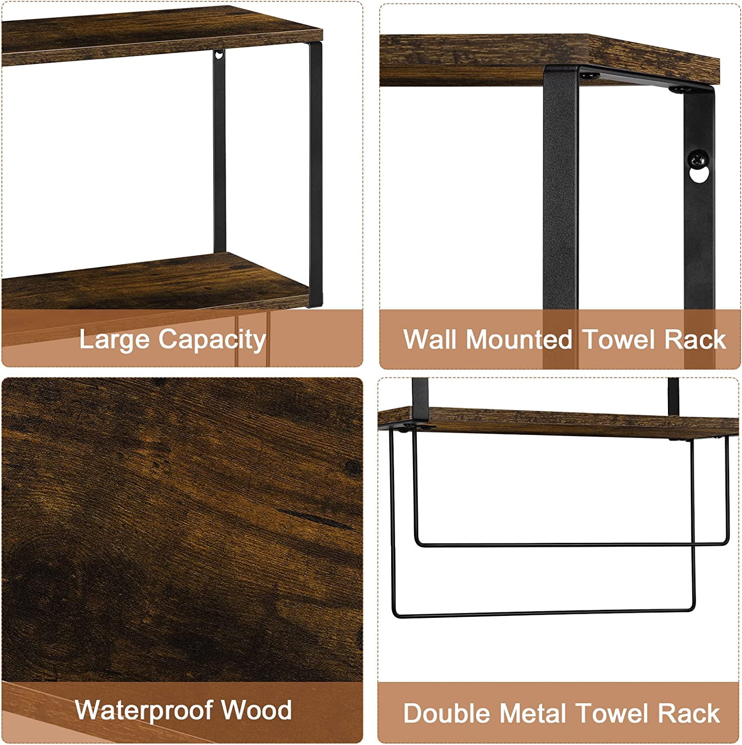 Oumilen Wall Mount Bathroom Shelf Rustic 8.07"x15.75" 2 Tier