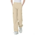 thumbnail image 2 of LpwkSSA Children's Cargo Pants Solid Color Elastic Waist Wide Soft Leg Work Pants with Pockets Mid Size Casual Fashion Loose Pants Beige 9 Years, 2 of 8