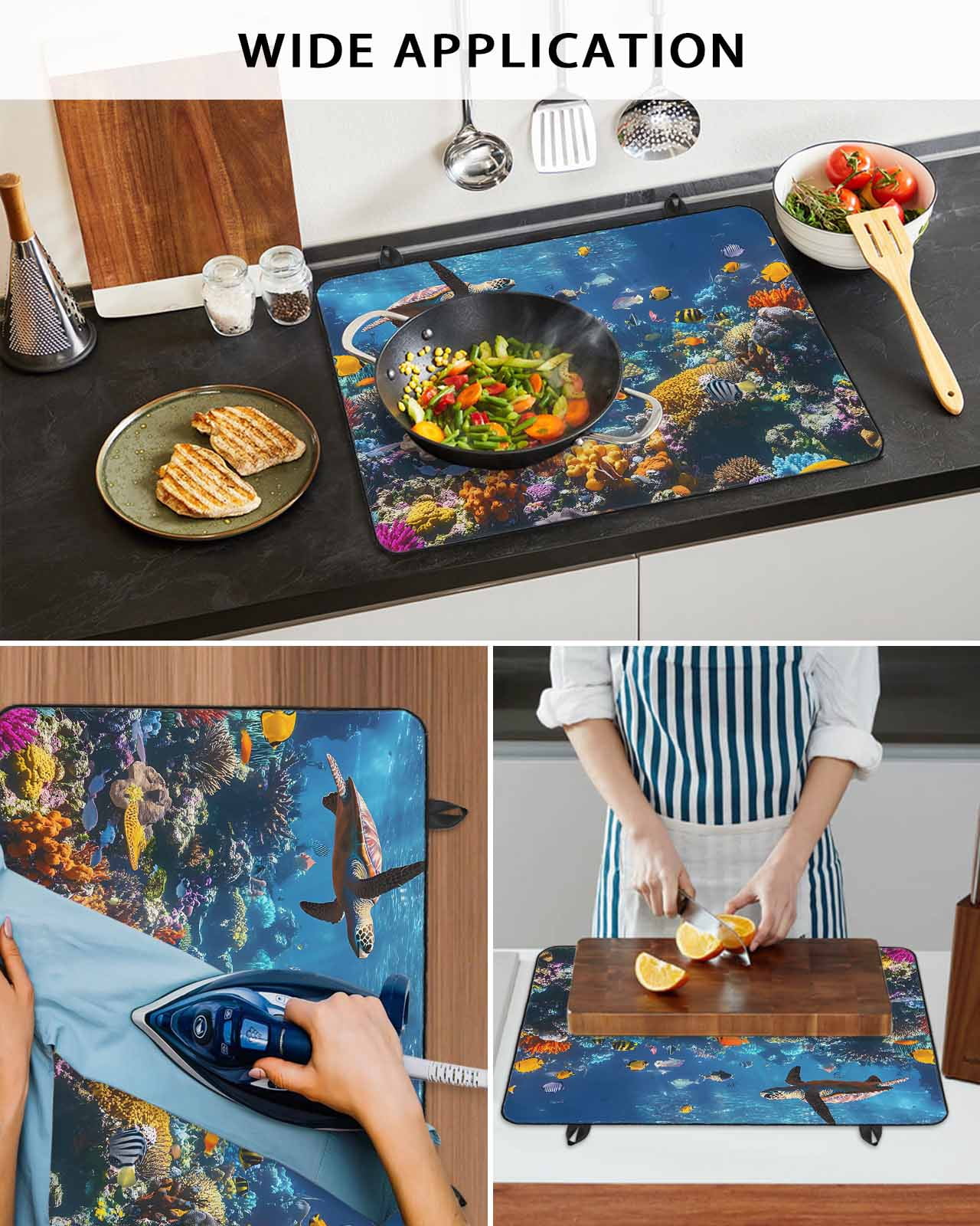 nqOlkjepod Large Induction Cooktop Protector Mat 28.5"x20.5", Turtle Stove Top Covers for Electric Stove, Summer Beach Ocean Coral Sunlight Jellyfish Stove Burner Cover Mats, Glass Top Stove Cover