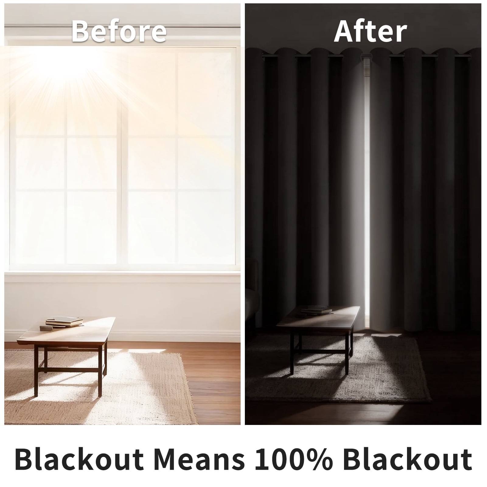 NEWEEN Blackout Curtains Thermal Insulated & Warm Protecting Curtains Eyelet for Living Room/ Bedroom, 52”W x 84”L,2 Panels,Black Curtains