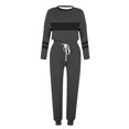 thumbnail image 4 of BiZtdJrK Womens Workout Tracksuits Plus Size Color Block Fall Fashion Sweatsuit Sets Long Sleeve Crew Neck Sweatshirts and Joggers 2 Piece Outfits with Pockets Black M, 4 of 6
