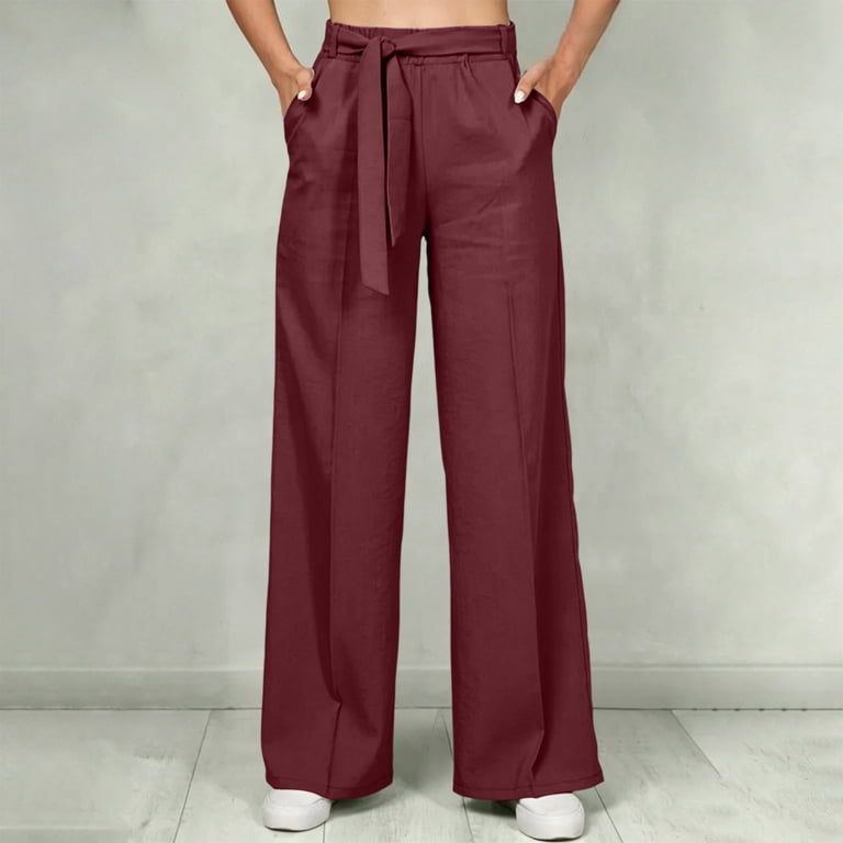 high waisted dress pants with tie Womens Wide Leg Dress Pants High Waisted Adjustable Tie Knot Belted Flowy  Trousers Casual Loose Business Pants with Pockets Beige at Amazon Women's  Clothing store
