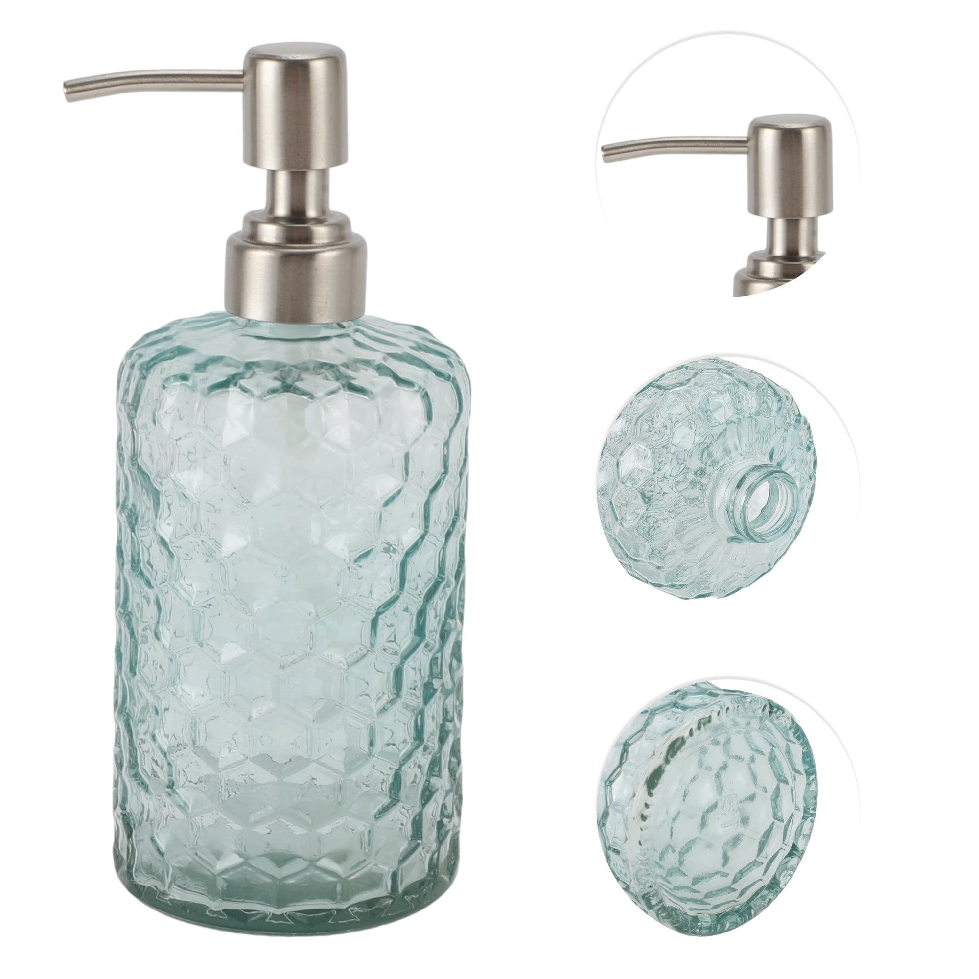 1 Pc Simple Cylindrical Soap Pump Dispenser for Bath 500ml Blue Silver Tone