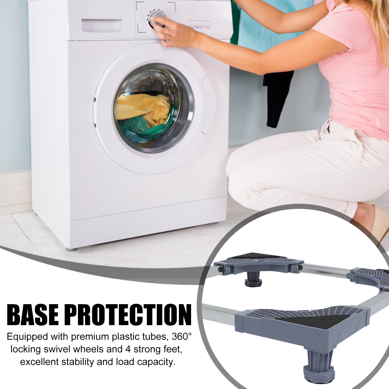 Supvox Grey Washing Machine Roller Base with Padding Cushioning, 1 Set, 15.72 x 15.72 x 3.93 Inches