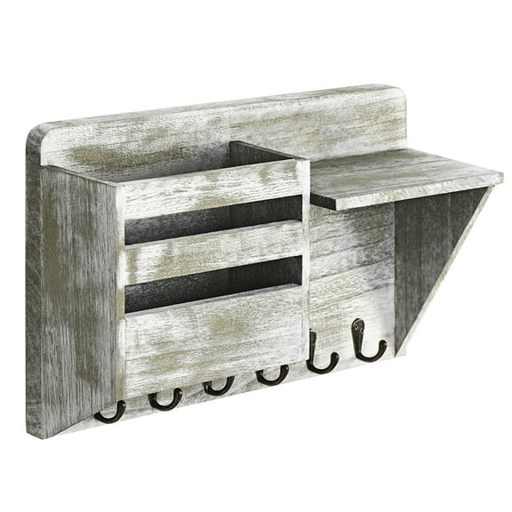 Wall Mount Mail & Key Holder Organizer with 6 Key Hooks, 1 Compartment, and Shelf Rustic Gray