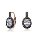 Rozzato Sterling Silver Rose Plated Black And C.Z. Oval Shape Earrings