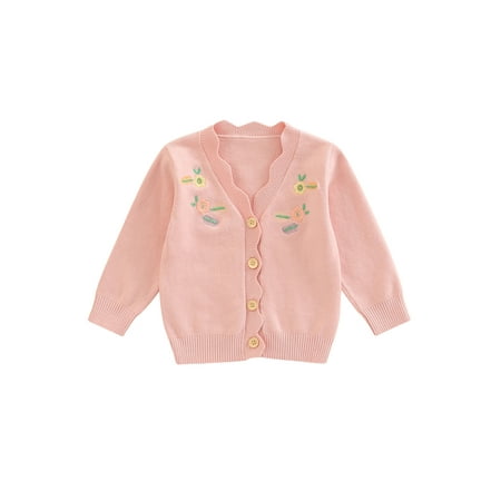 

Baby Girl Knit Cardigan Newborn Floral Embroidery Long Sleeve Button Sweater Infant Fall Casual Outwear Tops