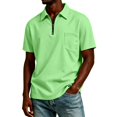 thumbnail image 2 of Mens Zip Neck Casual Short Sleeve Tops Cotton Soft Breathable Pocket Polo Shirts For Commute Outdoor Leisure XL, 2 of 4