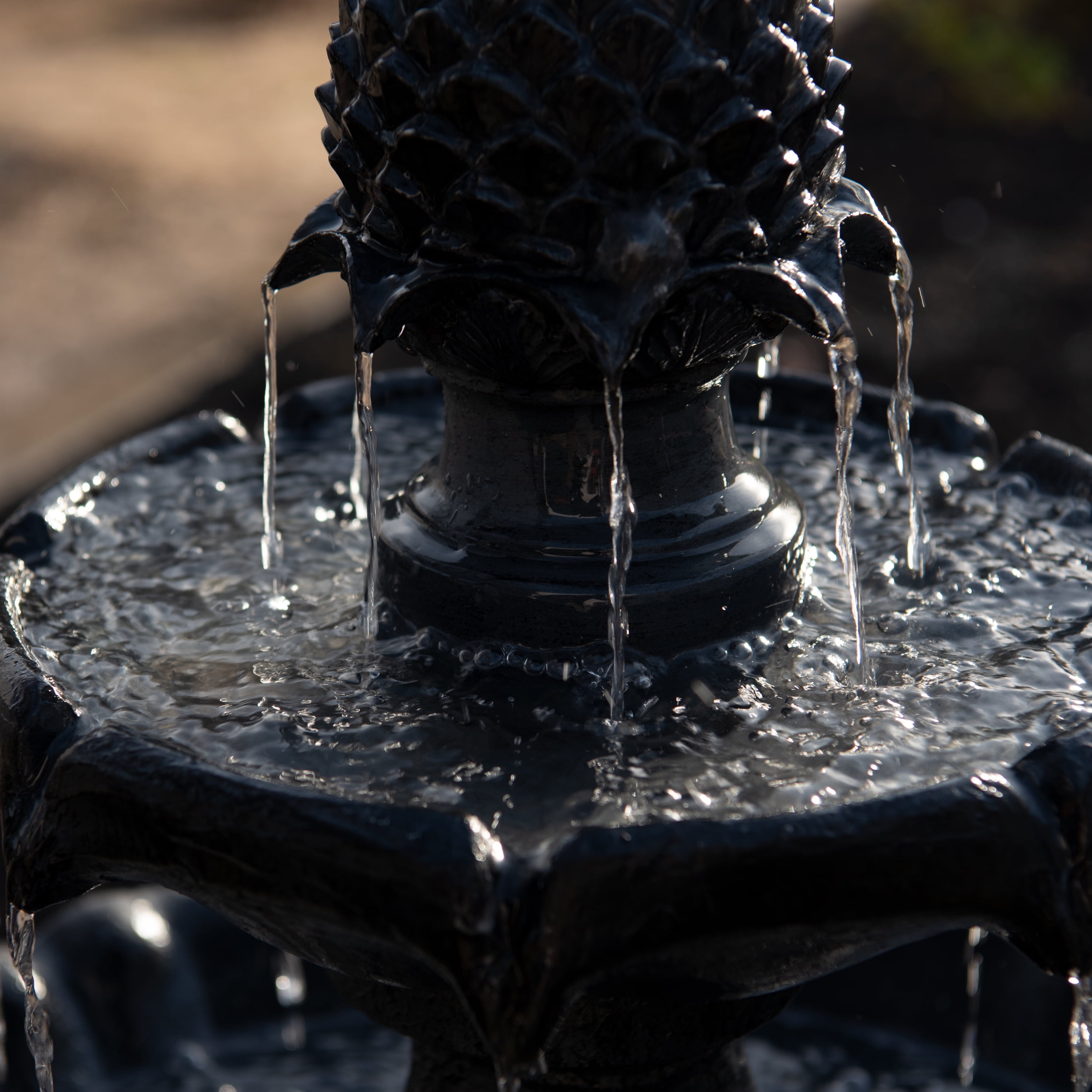 XBrand 44" H Black Fiberglass/Resin 2-Tier Solar Water Fountain w/ Solar Panel and Auto-Shut Off Pump, Solar Garden Fountain, Tall Outdoor Fountain, Two Tiered Birdbath Fountain