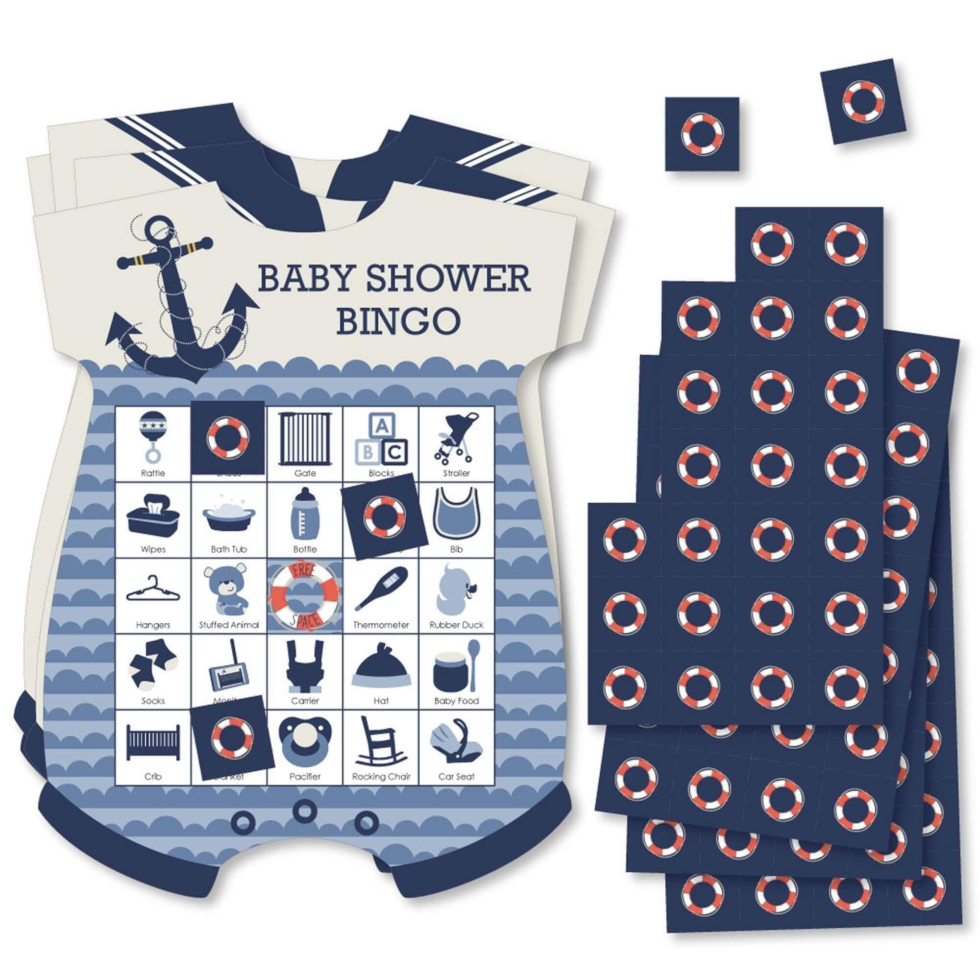 Big Dot of Happiness Ahoy - Nautical - Picture Bingo Cards and Markers - Baby Shower Shaped Bingo Game - Set of 18