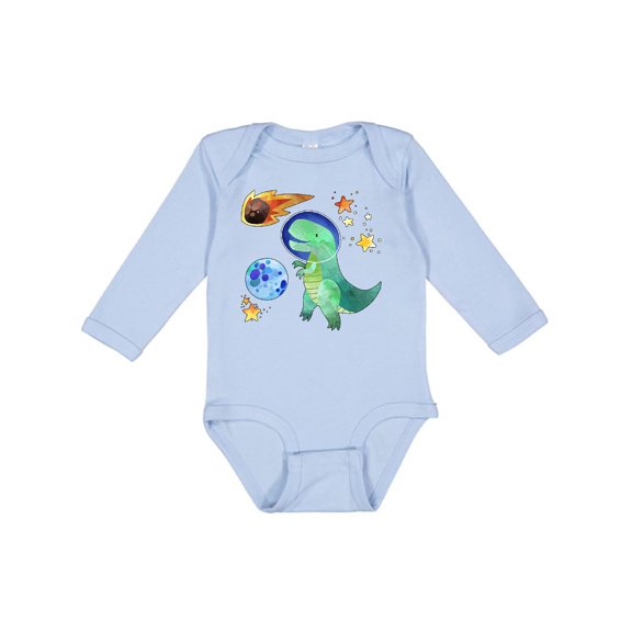 Inktastic Tyrannosaurus Rex vs. Meteor Fun Space Dinosaur Boys or Girls Long Sleeve Baby Bodysuit