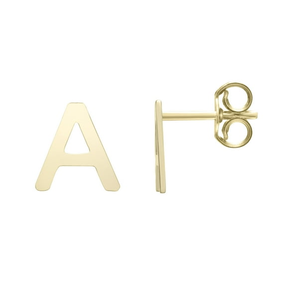 14k Yellow Gold Initial Letter A Stud Earrings