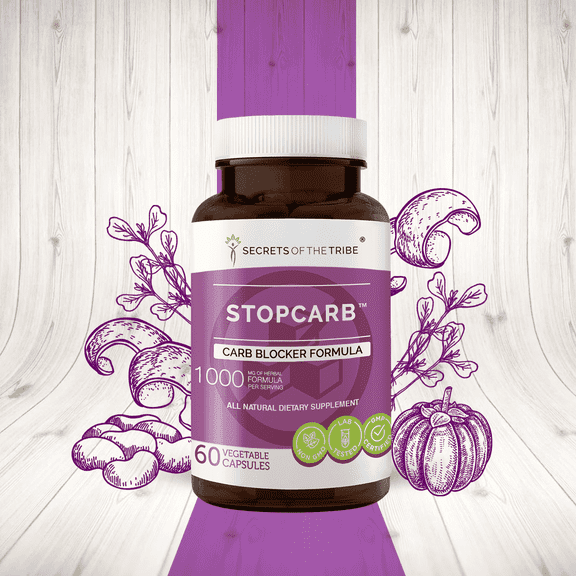 Secrets of the Tribe StopCarb Capsules Dietary Supplement, Natural Herb Blend, Made from White Kidney Beans, Grapefruit, Broccoli, Garcinia 60 Count