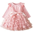 thumbnail image 1 of Dress for Girls Girls' Fall and Spring New Long Sleeve Ruffled Lace Round-Neck Embroidery Mesh Princess Bow Skirt New Long Sleeve Round Neck Dress Pinks 130, 1 of 8