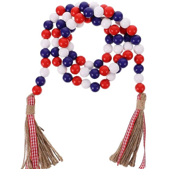 Colgantes De Cuentas Colgante de cuentas de madera - Cuentas de madera de color rojo, blanco y azul de la bandera estadounidense (rojo) Likrtyny Libre de BPA