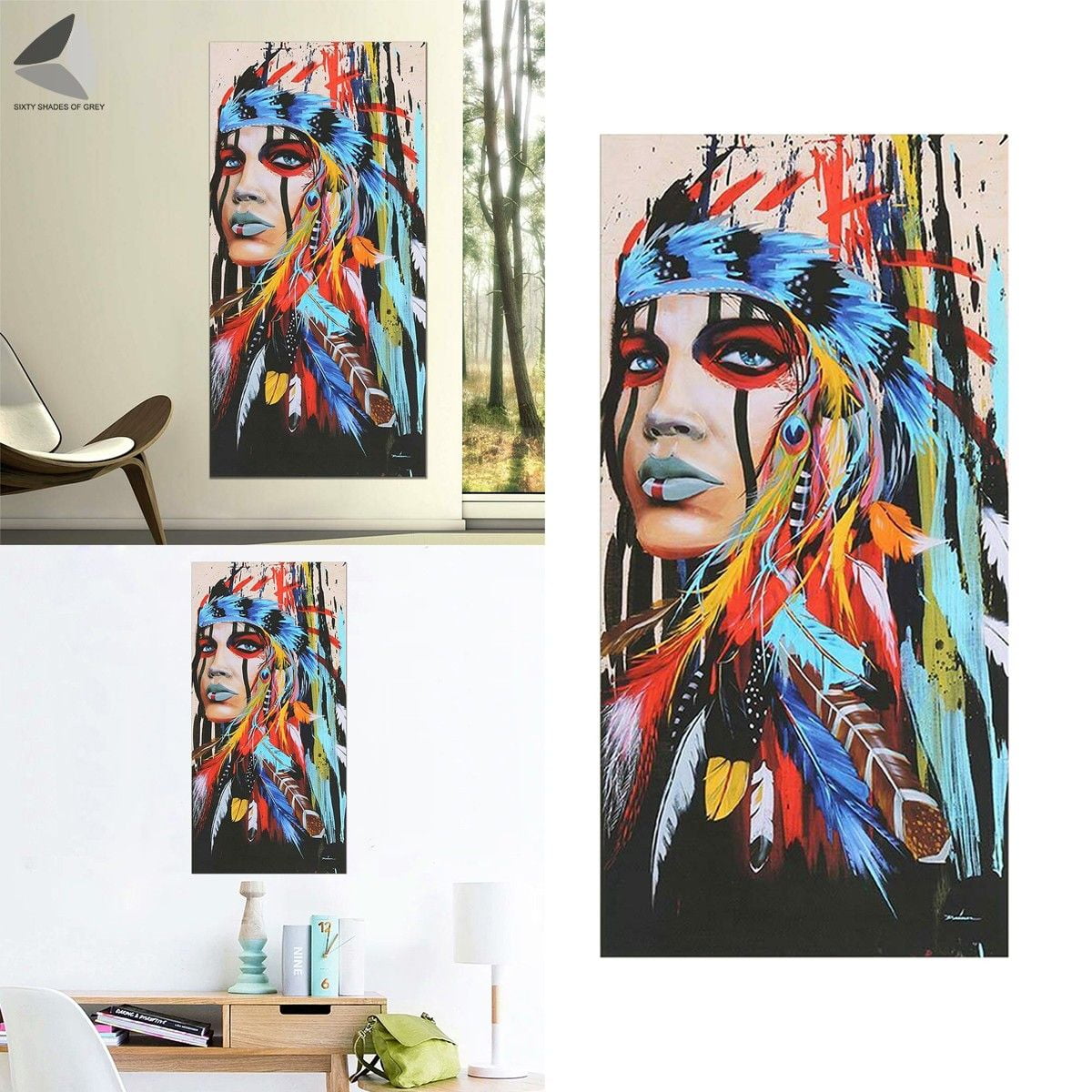 3Pcs  Modern Art Oil Painting Canvas Print Wall Pictures Decor Indian Woman Home 