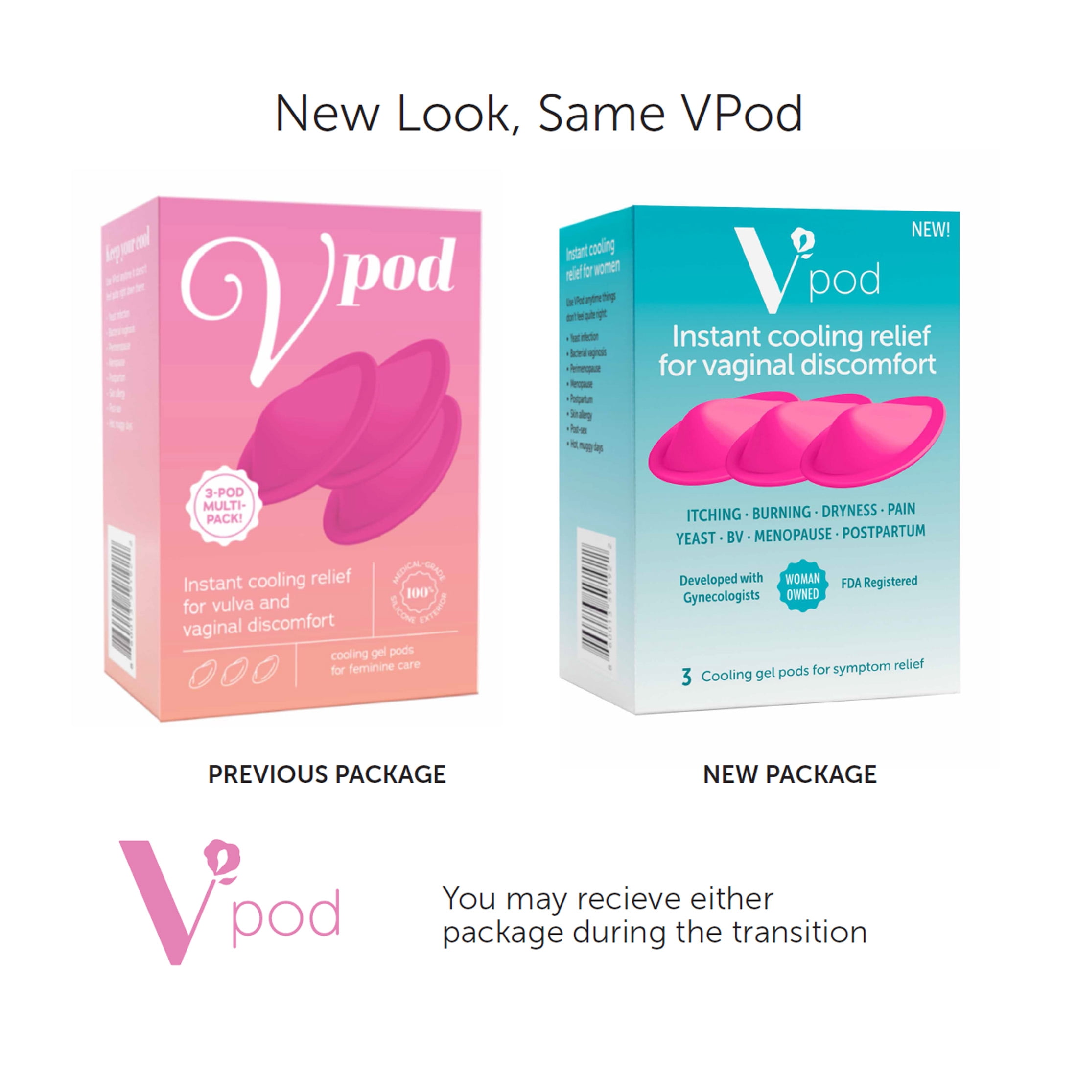 (2 pack) VPod Soothing Instant Cooling Relief Vaginal & Vulvar Discomfort — Reusable, Postpartum Recovery, Perineal Pain, BV, Yeast, Hot Flashes, Feminine Cooling Gel Pod, 3 Count