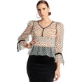 thumbnail image 5 of J'lene Top - Women's 3/4" puff sleeve mesh top with flocked polka dots & peplum hem., 5 of 6