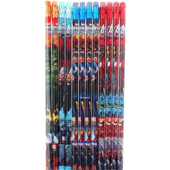 Marvel Avengers Pencils, Wood, #2 HB Lead, Assorted Colors, 12 Count
