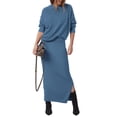 thumbnail image 1 of Outfit PRETTYGARDEN - Jersey y maxi falda para mujer, talla XL, color gris y azul, 1 of 9