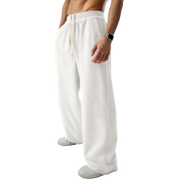 Uwinwear Men's Baggy Loose Fit Sweatpants Casual Drawstring Pants Y2K Wide Leg Stretchy Pants with Pockets Street Outdoor Fitness Jogging Pants,White,XXXL