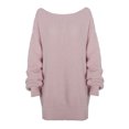 thumbnail image 5 of TFEOQRY Pullover Sweater for Women Casual off Shoulder Solid Color Knitwear Long Sleeved Round Neck Sweater Top Pink, 5 of 5