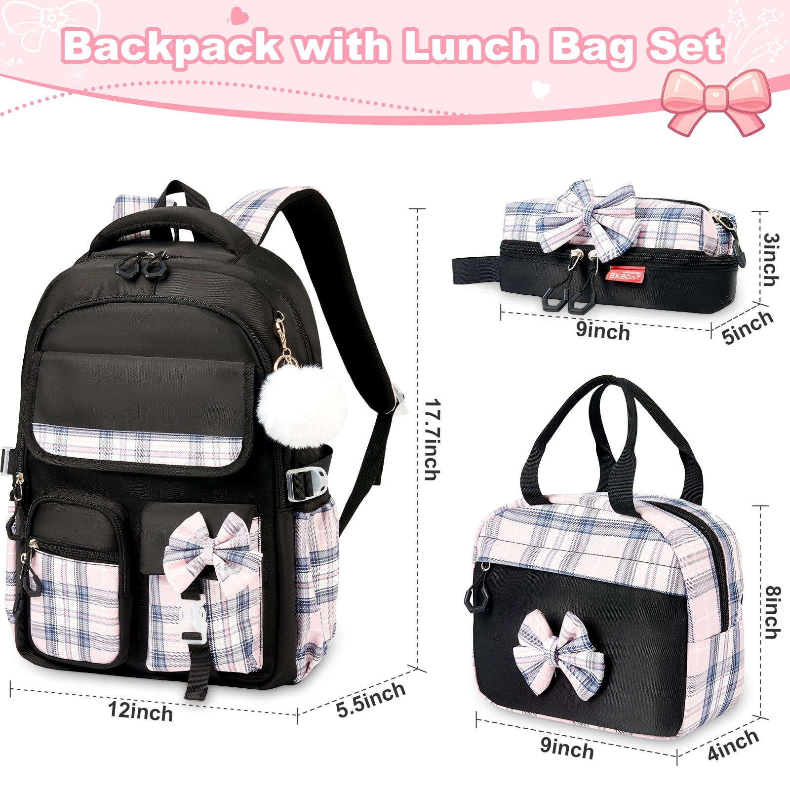 Gynky Backpack for Ages 4-12, Cute School Bag for Elementary & Middle School - Black, Great as a Back to School Gift