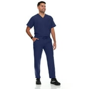 Hey Scrubs Set Men Stretch V-Neck Scrub Top and Six Pocket Tapered Pant Bundle, Elastic Waistband Scrubs for Men