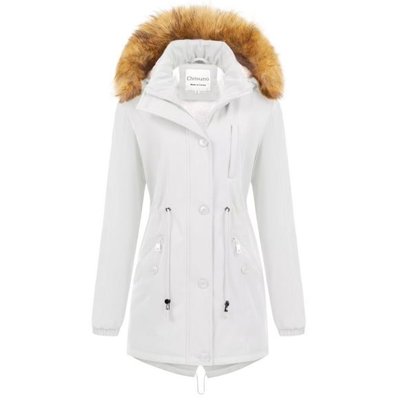 Chrisuno Women's 3/4 Winter Warm Parka Zip Up Puffer Down Alternative Coat Jacket Outerwear White M