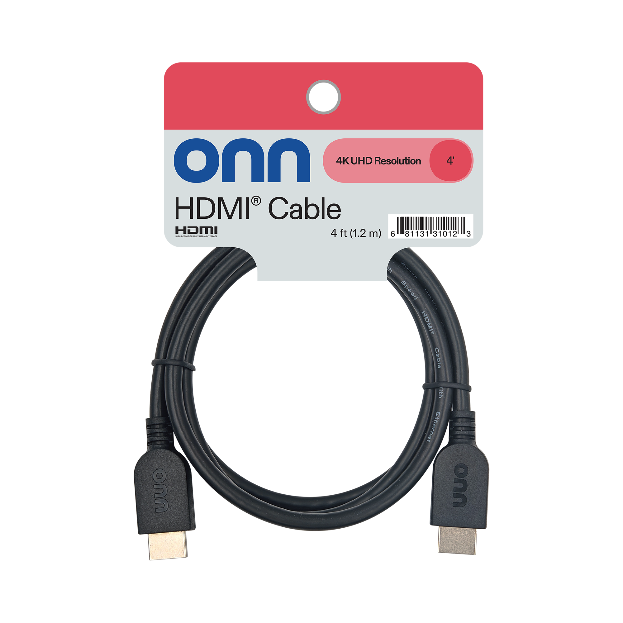 Onn 4 Ft HDMI Cable, Black photo 6
