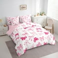 thumbnail image 3 of Erosebridal Cartoon Bowtie Bedding Sets King Size,Bow Knot Pattern Comforter Sets with Sheets,White Pink Bed in a Bag King Size,Super Cozy Room Decoration Reversible,7-Piece, 3 of 7