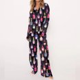 thumbnail image 3 of Gupgi Women 2 Piece Pajamas Lounge Set Long Sleeve Wine Bottle Print Button Down Shirt Wide Leg Pants Pj Sleepwear, 3 of 8