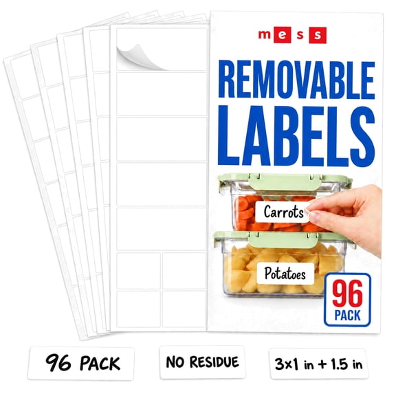 MESS Removable Dry Erase Labels, 1" x 3", White, 96 Count