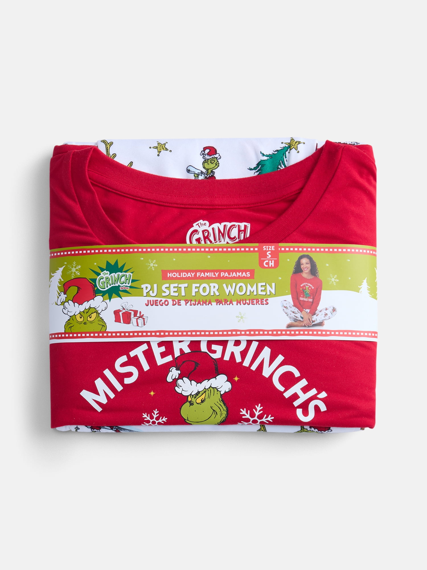 Dr. Seuss Grinch Women's Matching Family Pajamas Top and Pants Set, 2-Piece, Sizes S-3X