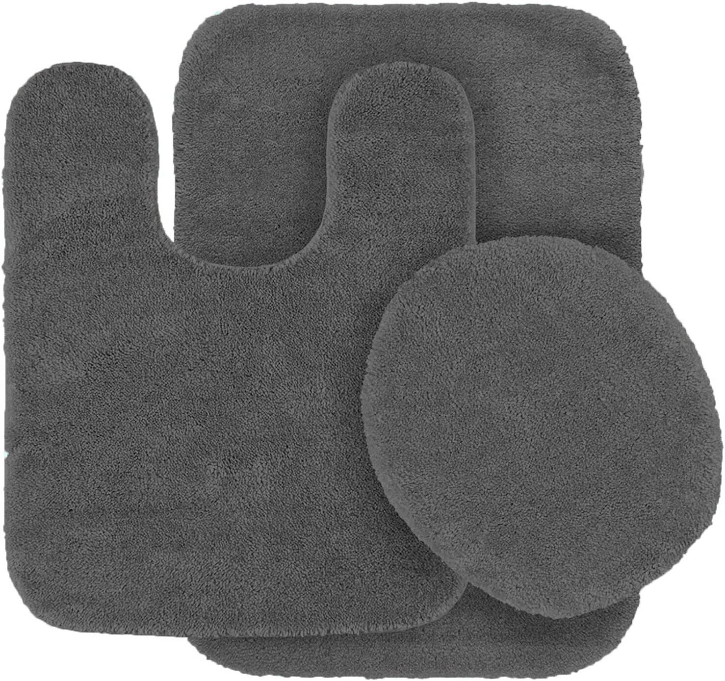 Complete Bath Mat Rug Set Charcoal Color #6 Non Slip Super Soft Shaggy Chenille 7 piece 1 Mat,1 Contour Mat,1 Lid Cover Plus 4pc Ceramic Accessories