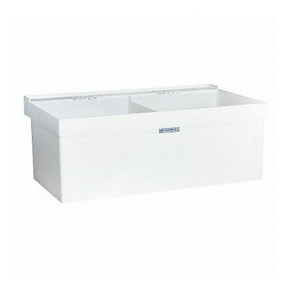 Mustee 27W Composite 2-Basin Wall Mount Tub Utility Sink with Drain, White