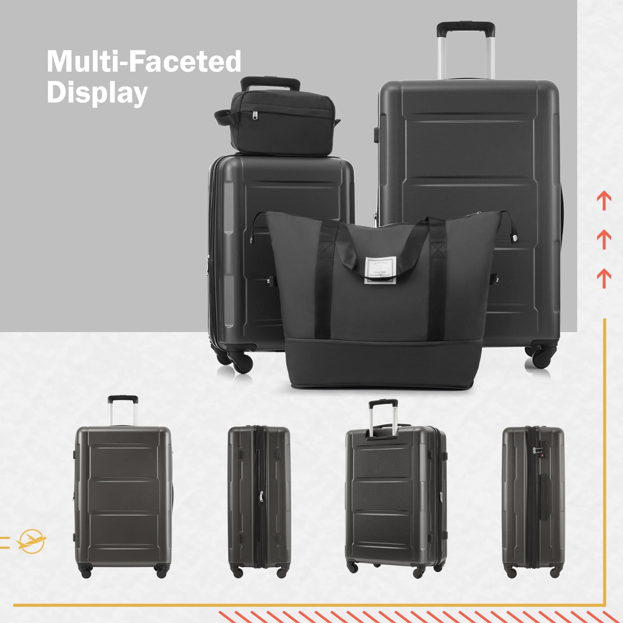 EUROCO 4-Piece Luggage Sets with Expandable Spinner Wheels,Hardside Carry On 20"& 24" Checked Luggage Set with TSA Lock and Scratch-Resistant Surface, Dark Gray