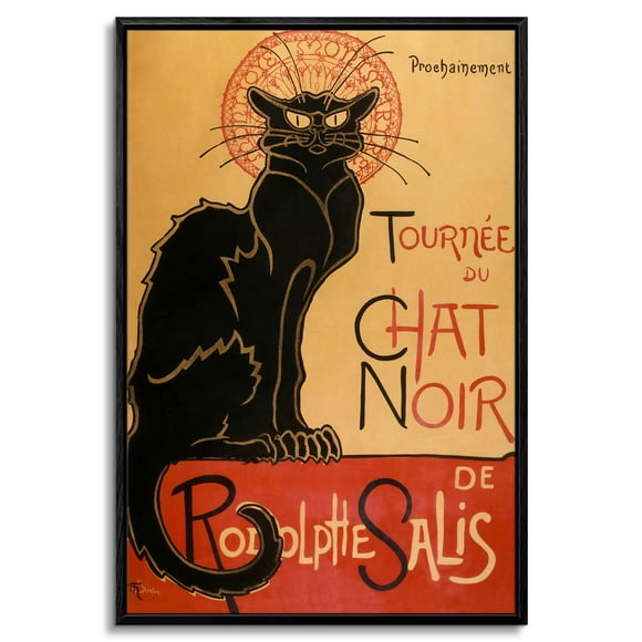 artprints1stop Floating Frame Canvas Print Wall Art - Tour of Rodolphe Salis' Chat Noir Classic Vintage Black Cat Post by Théophile Steinlen - 24x36 inches